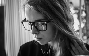 glasses, monochrome, girl