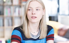 looking away, girl, depth of field, blue eyes, blonde