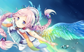 braids, pink hair, Rana Vocaloid, anime, wings, anime girls
