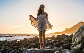 girl, model, girl outdoors, beach, rock