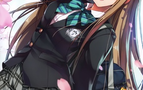 anime, original characters, school uniform, anime girls, cherry blossom, long hair