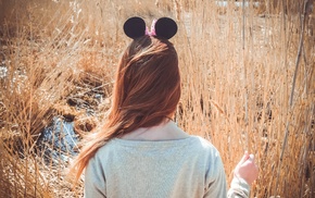 mouse ears, field, girl, hair bows