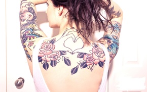 girl, back, tattoo
