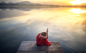 girl, girl outdoors, water