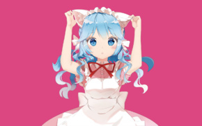 blue eyes, original characters, blue hair, maid, anime girls, apron