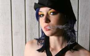 smoke, makeup, girl, blue hair, Stoya, smoking