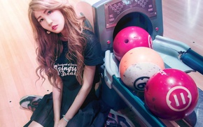 Asian, bowling balls, model, girl