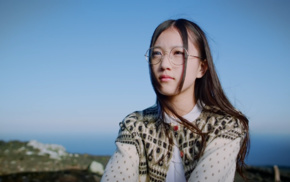 girl with glasses, Nogizaka46, brown eyes, girl outdoors, Asian, girl