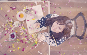 dress, girl, flower petals, top view, smiling, Nogizaka46