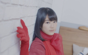 red dress, Asian, gloves, girl, wall, black hair