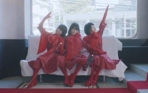 sitting, gloves, group of girl, girl, red dress, Nogizaka46