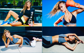 girl, collage, fitness model, swimming pool, model, sports bra
