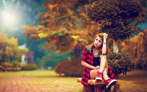 bench, girl, model, girl outdoors