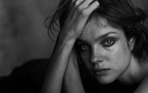 girl, Maryna Linchuk, monochrome, looking at viewer