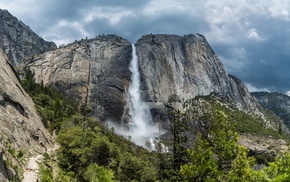 waterfall, mountains, nature, landscape, Yosemite Falls, Yosemite National Park