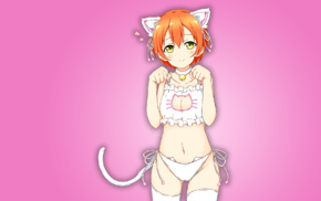anime, Hoshizora Rin, cat keyhole bra, anime girls, Love Live, cat girl