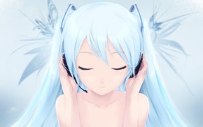 headphones, Vocaloid, aqua hair, anime, closed eyes, Hatsune Miku