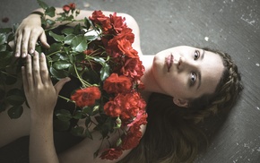 girl, model, flowers