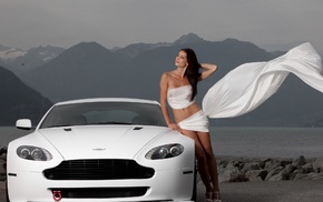 Aston Martin, car, girl with cars
