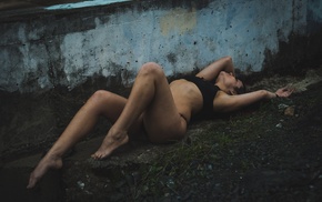 thong, on the floor, girl, closed eyes, ass, armpits