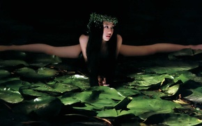 Asian, girl, lily pads