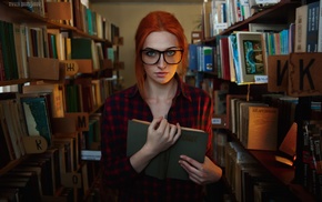 girl, girl with glasses, portrait, redhead