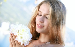 girl, model, flowers