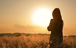 long hair, sunset, girl