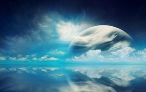 reflection, clouds, planet, artwork
