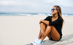 sky, beach, girl, water