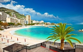 beach, sky, clouds, Monaco, water