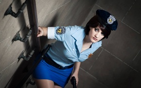 girl, lips, looking away, Resident Evil, cosplay, police