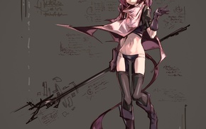 nekomimi, tail, anime girls, thigh, highs, weapon