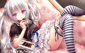 thigh, highs, couch, loli, anime, long hair