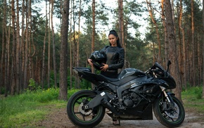 Macy B, girl outdoors, girl with bikes, trees, helmet, motorcycle