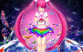 Vocaloid, twintails, long hair, anime, pink hair, Hatsune Miku