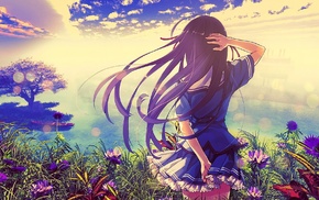 plants, Koga Sayoko, long hair, anime, Deep Blue Sky  Pure White Wings