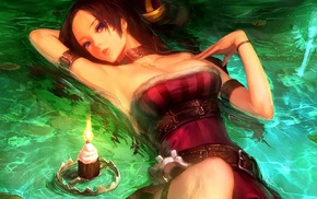 water, anime, candles, Caitlyn League of Legends, original characters, long hair