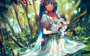 dress, tears, Vocaloid, flowers, crying, Hatsune Miku