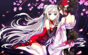 Chinese dress, anime girls, anime, cherry blossom, original characters, kimono