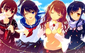 sailor uniform, closed eyes, school uniform, anime girls, original characters, anime