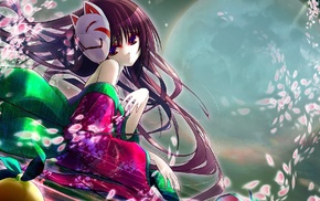 mask, cherry blossom, anime girls, anime, original characters, kimono