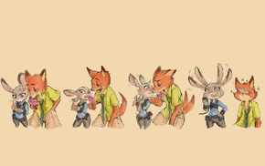 Nick Wilde, Zootopia, Judy Hopps, simple background, sketches