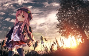 sunset, original characters, anime, anime girls, trees