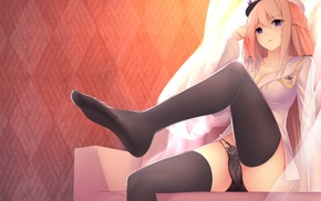 anime girls, cameltoe, anime, sitting, stockings, original characters