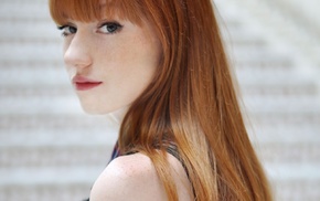 Alina Kovalenko, girl, looking at viewer, redhead, straight hair