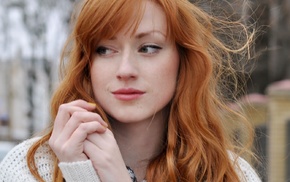 girl, looking away, Alina Kovalenko, face, redhead