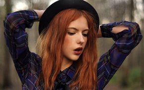 Ebba Zingmark, looking away, arms up, girl, redhead, hat
