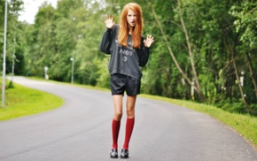 socks, long hair, road, girl outdoors, standing, Ebba Zingmark