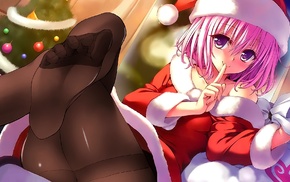 Santa hats, To Love, ru, Momo Velia Deviluke, Christmas, finger on lips